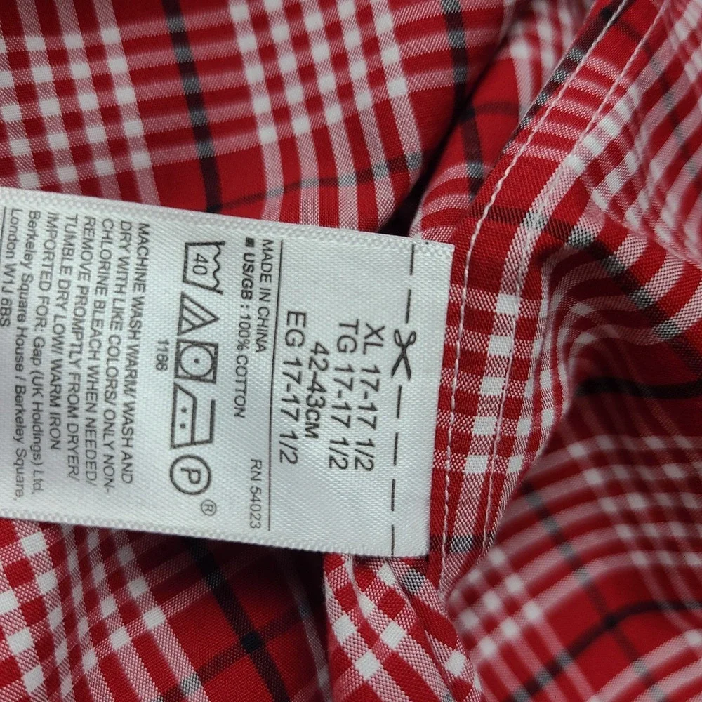 Banana Republic Dress Shirt Mens‎ XL Dark Red Plaid Non Iron Grant Fit Button Up